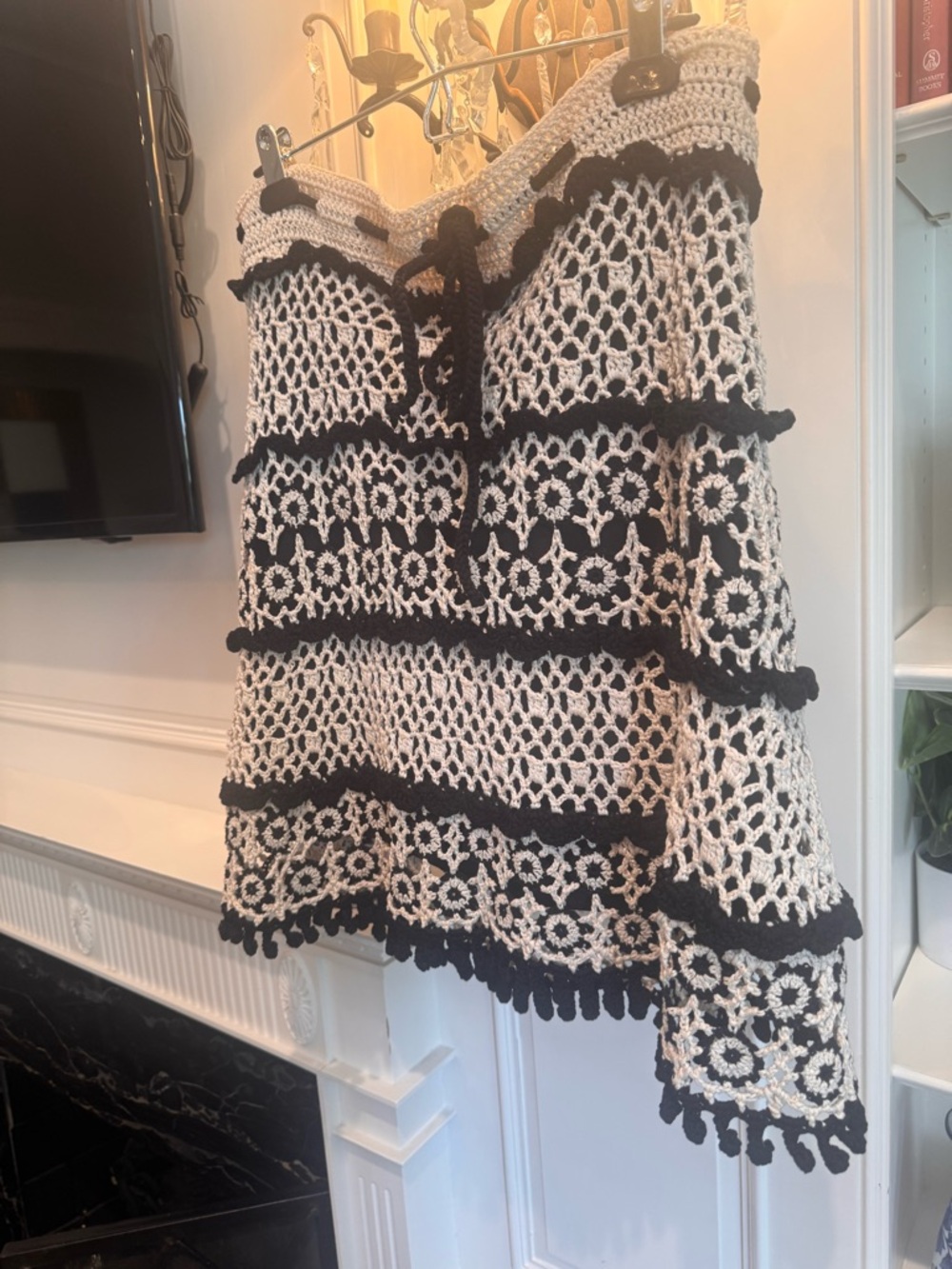 Nanette Lepore Black Lined Crochet Dress with Cream Knit Overlay